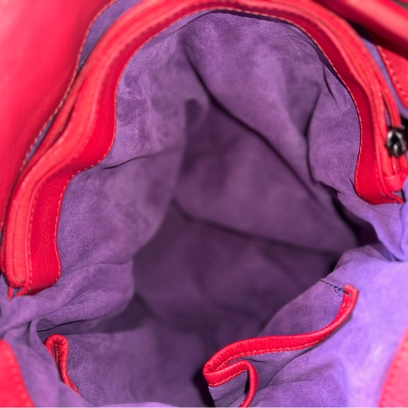 ❤️ Sharif Firenze Red Hieroglyphics Leather Drawstring Shoulder Bag ~ Excellent - Picture 13 of 15